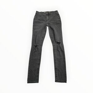 Seven7 Jeans Women 4 Black Tummyless High Rise Skinny‎ Distressed Ripped Denim